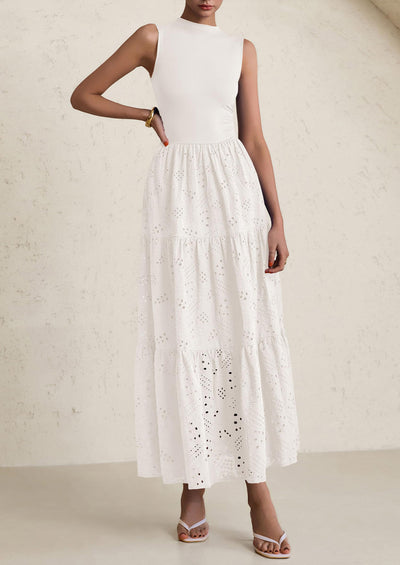 PRETTYGARDEN Dresses for Women Casual Eyelet Sleeveless Wedding Guest Maxi Dress Tank Top Sundress with Pockets