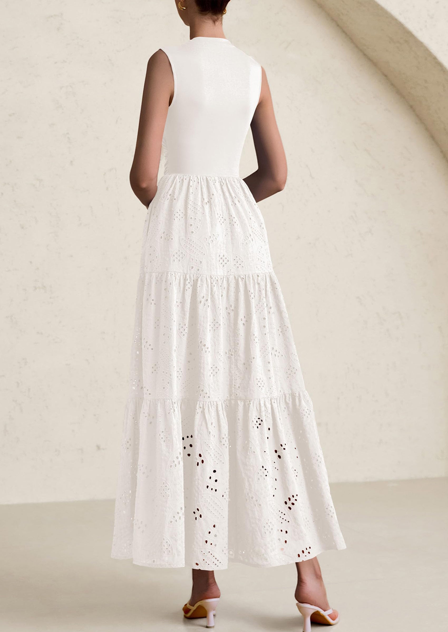 PRETTYGARDEN Dresses for Women Casual Eyelet Sleeveless Wedding Guest Maxi Dress Tank Top Sundress with Pockets