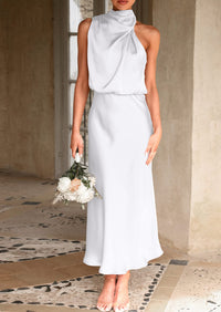 PRETTYGARDEN Women's Summer Satin Dress Elegant Sleeveless Mock Neck Cocktail Party Maxi Dresses