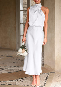 PRETTYGARDEN Women's Summer Satin Dress Elegant Sleeveless Mock Neck Cocktail Party Maxi Dresses