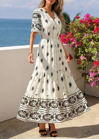 PRETTYGARDEN Womens Summer Boho Maxi Dress Trendy Short Sleeve V Neck Flowy Beach Floral Dresses with Pockets PRETTYGARDEN