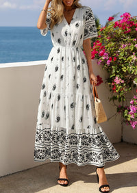 PRETTYGARDEN Womens Summer Boho Maxi Dress Trendy Short Sleeve V Neck Flowy Beach Floral Dresses with Pockets PRETTYGARDEN