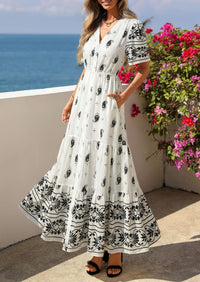 PRETTYGARDEN Womens Summer Boho Maxi Dress Trendy Short Sleeve V Neck Flowy Beach Floral Dresses with Pockets PRETTYGARDEN