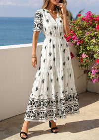 PRETTYGARDEN Womens Summer Boho Maxi Dress Trendy Short Sleeve V Neck Flowy Beach Floral Dresses with Pockets PRETTYGARDEN