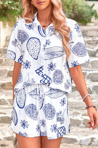 Casual Printed Beach Short Sleeve Tops Lounge Shorts Two Piece Sets