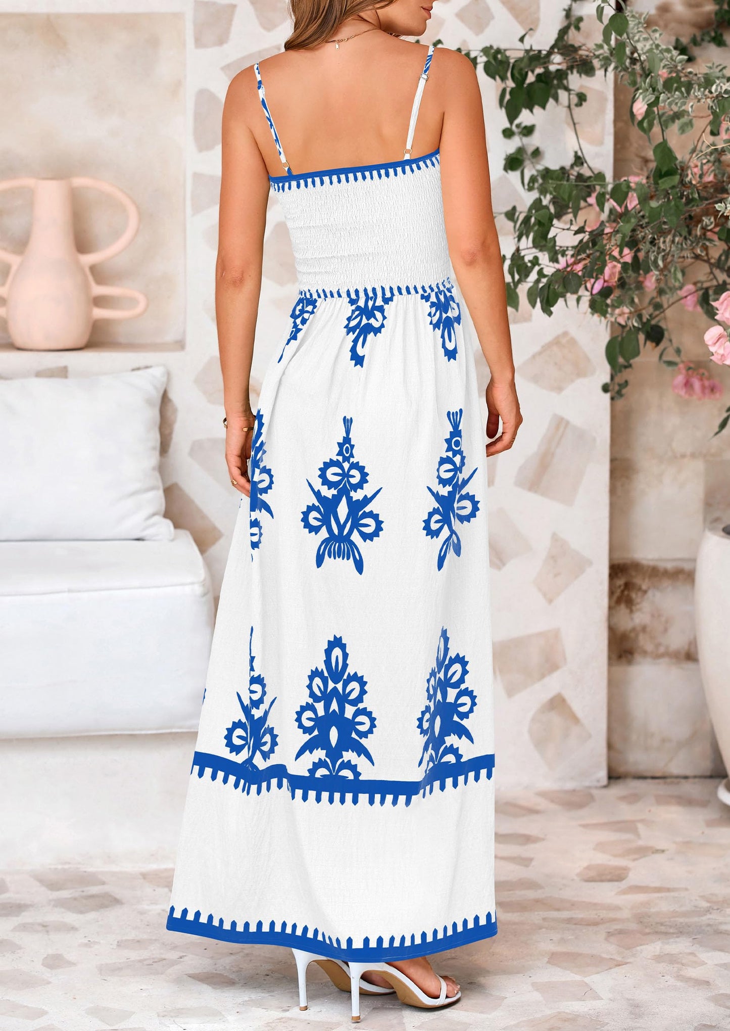 Summer Dress for Women 2025 Floral Sundress Spaghetti Strap Flowy Beach Vacation Boho Maxi Dresses