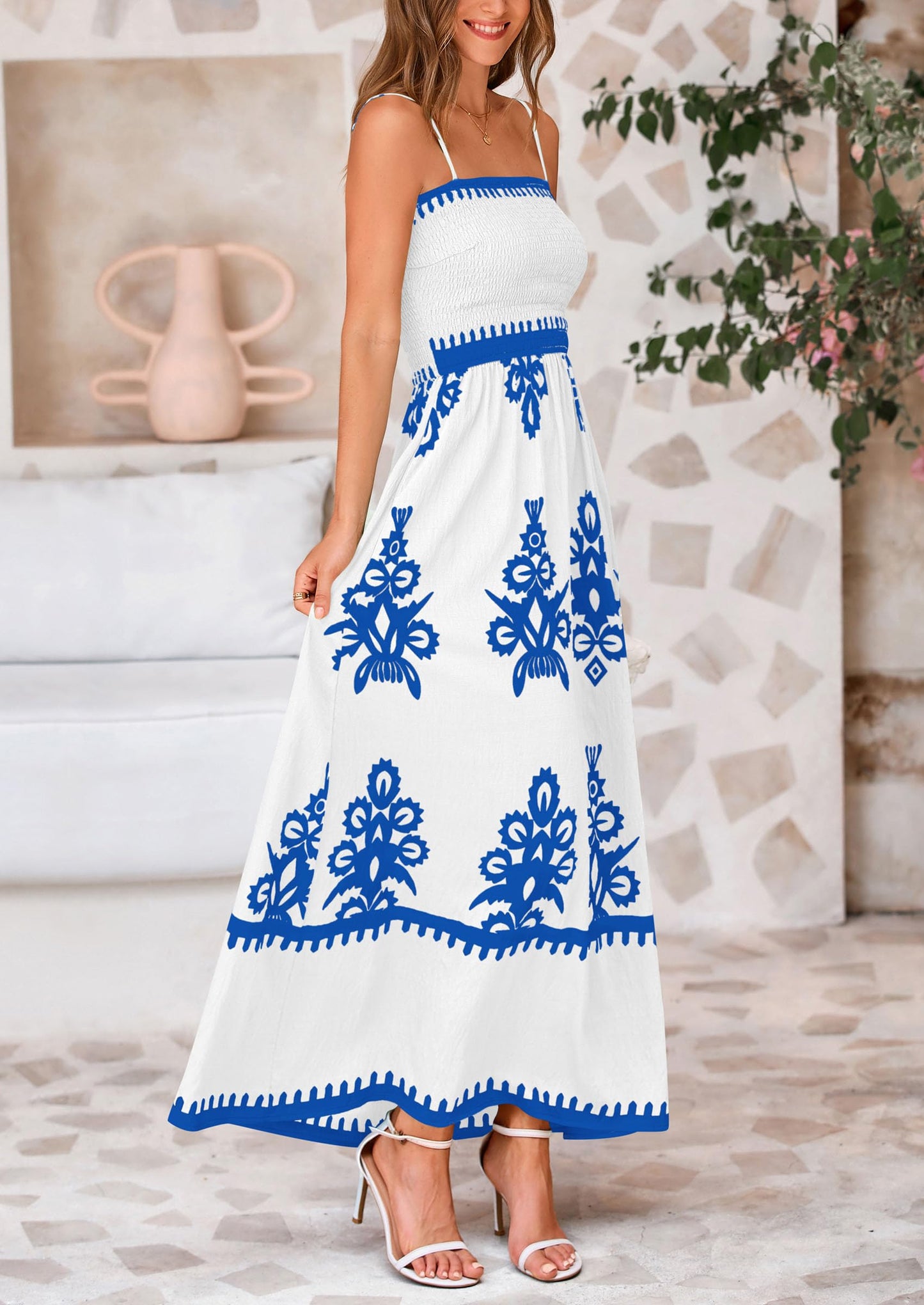 Summer Dress for Women 2025 Floral Sundress Spaghetti Strap Flowy Beach Vacation Boho Maxi Dresses