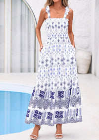 PRETTYGARDEN Women's Summer Maxi Dress Tie Straps Floral Beach Vacation Long Dresses Smocked Boho Sundress with Pockets PRETTYGARDEN