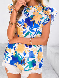 PRETTYGARDEN Women's Ruffle Short Sleeve Summer Tops Trendy Floral Trim Neck Casual Dressy Chiffon Boho Blouses Shirts PRETTYGARDEN