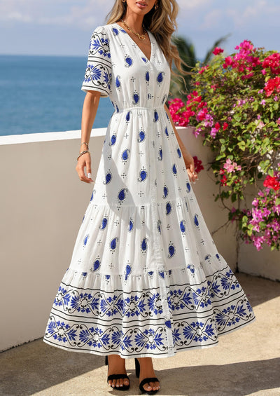 PRETTYGARDEN Womens Summer Boho Maxi Dress Trendy Short Sleeve V Neck Flowy Beach Floral Dresses with Pockets PRETTYGARDEN