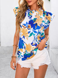 PRETTYGARDEN Women's Ruffle Short Sleeve Summer Tops Trendy Floral Trim Neck Casual Dressy Chiffon Boho Blouses Shirts PRETTYGARDEN