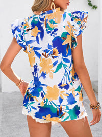 PRETTYGARDEN Women's Ruffle Short Sleeve Summer Tops Trendy Floral Trim Neck Casual Dressy Chiffon Boho Blouses Shirts PRETTYGARDEN