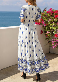 PRETTYGARDEN Womens Summer Boho Maxi Dress Trendy Short Sleeve V Neck Flowy Beach Floral Dresses with Pockets PRETTYGARDEN