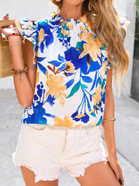 PRETTYGARDEN Women's Ruffle Short Sleeve Summer Tops Trendy Floral Trim Neck Casual Dressy Chiffon Boho Blouses Shirts PRETTYGARDEN