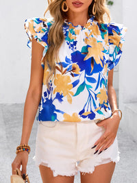 PRETTYGARDEN Women's Ruffle Short Sleeve Summer Tops Trendy Floral Trim Neck Casual Dressy Chiffon Boho Blouses Shirts PRETTYGARDEN