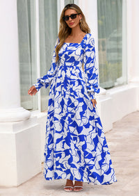 PRETTYGARDEN Women Floral Maxi Dresses Spring Long Sleeve Square Neck Boho A Line Wedding Guest Casual Flowy Long Dress