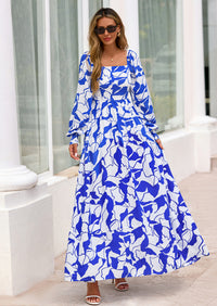 PRETTYGARDEN Women Floral Maxi Dresses Spring Long Sleeve Square Neck Boho A Line Wedding Guest Casual Flowy Long Dress