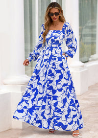PRETTYGARDEN Women Floral Maxi Dresses Spring Long Sleeve Square Neck Boho A Line Wedding Guest Casual Flowy Long Dress