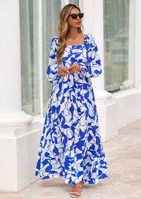 PRETTYGARDEN Women Floral Maxi Dresses Spring Long Sleeve Square Neck Boho A Line Wedding Guest Casual Flowy Long Dress