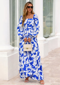 PRETTYGARDEN Women Floral Maxi Dresses Spring Long Sleeve Square Neck Boho A Line Wedding Guest Casual Flowy Long Dress