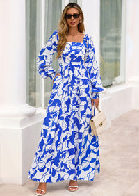 PRETTYGARDEN Women Floral Maxi Dresses Spring Long Sleeve Square Neck Boho A Line Wedding Guest Casual Flowy Long Dress