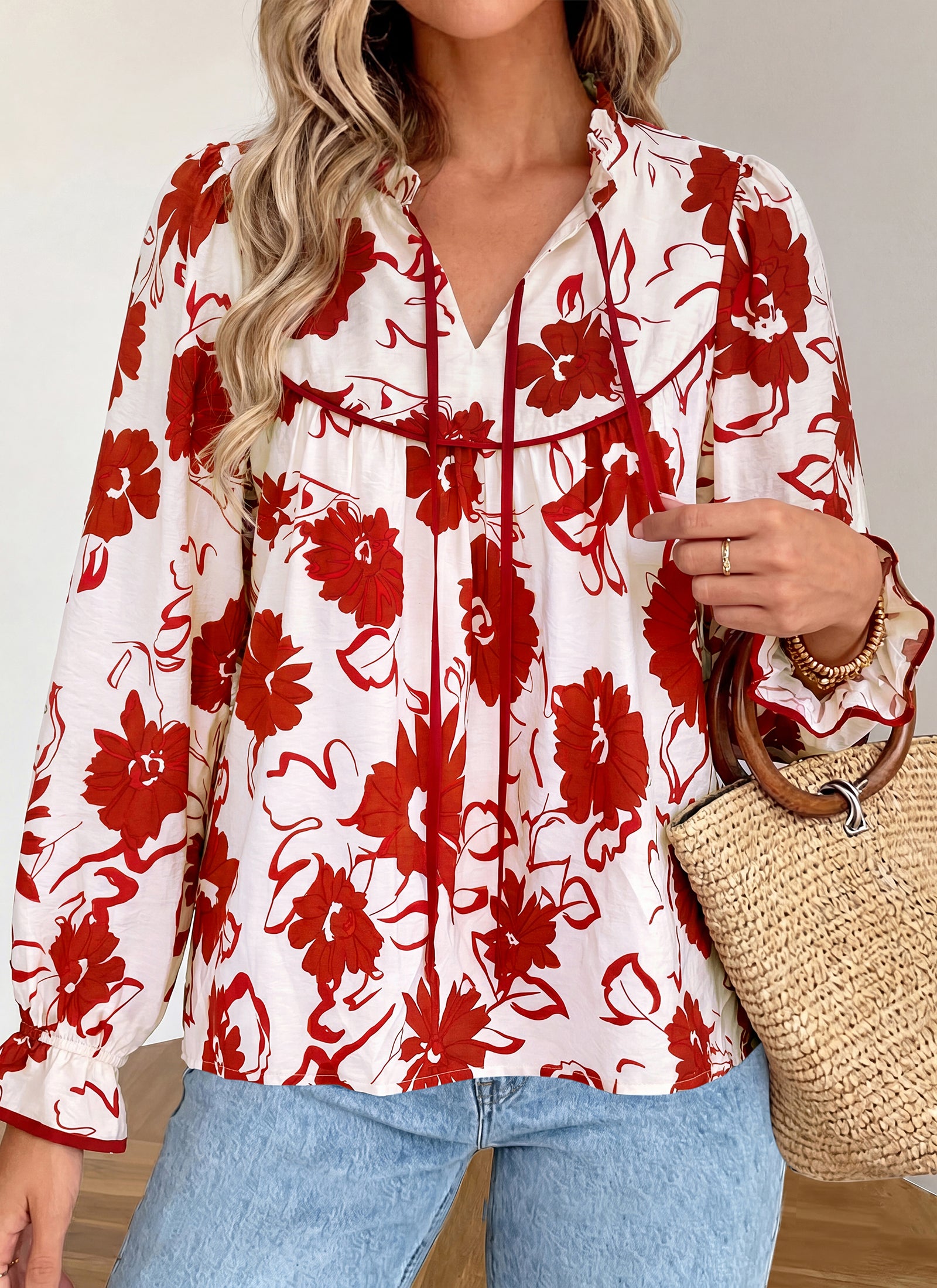 PRETTYGARDEN Women Boho Floral Babydoll Tunic Top