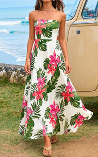 PRETTYGARDEN Sleeveless Floral Summer Maxi Dresses for Women Tube Top Flowy Long Dress Tropical Beach Vacation Clothes PRETTYGARDEN