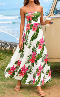 PRETTYGARDEN Sleeveless Floral Summer Maxi Dresses for Women Tube Top Flowy Long Dress Tropical Beach Vacation Clothes PRETTYGARDEN