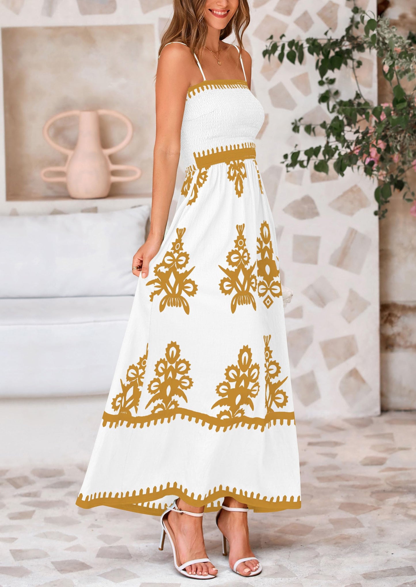 Summer Dress for Women 2025 Floral Sundress Spaghetti Strap Flowy Beach Vacation Boho Maxi Dresses