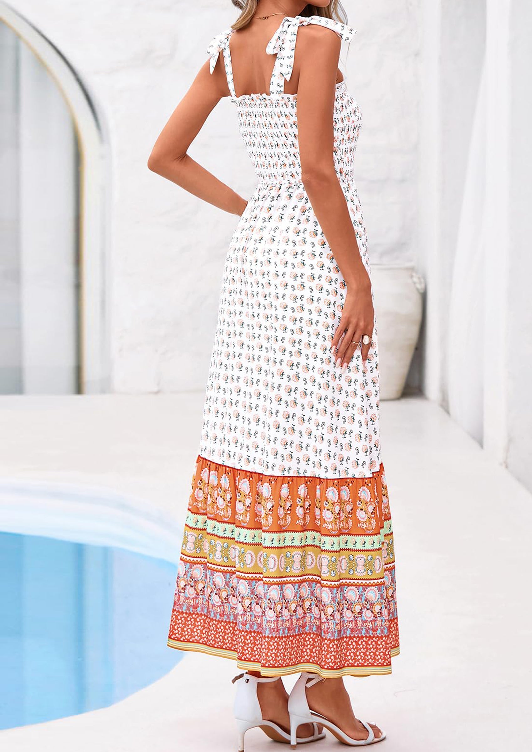 PRETTYGARDEN Women's Summer Maxi Dress Tie Straps Floral Beach Vacation Long Dresses Smocked Boho Sundress with Pockets PRETTYGARDEN