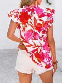 PRETTYGARDEN Women's Ruffle Short Sleeve Summer Tops Trendy Floral Trim Neck Casual Dressy Chiffon Boho Blouses Shirts PRETTYGARDEN