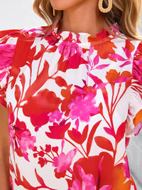 PRETTYGARDEN Women's Ruffle Short Sleeve Summer Tops Trendy Floral Trim Neck Casual Dressy Chiffon Boho Blouses Shirts PRETTYGARDEN