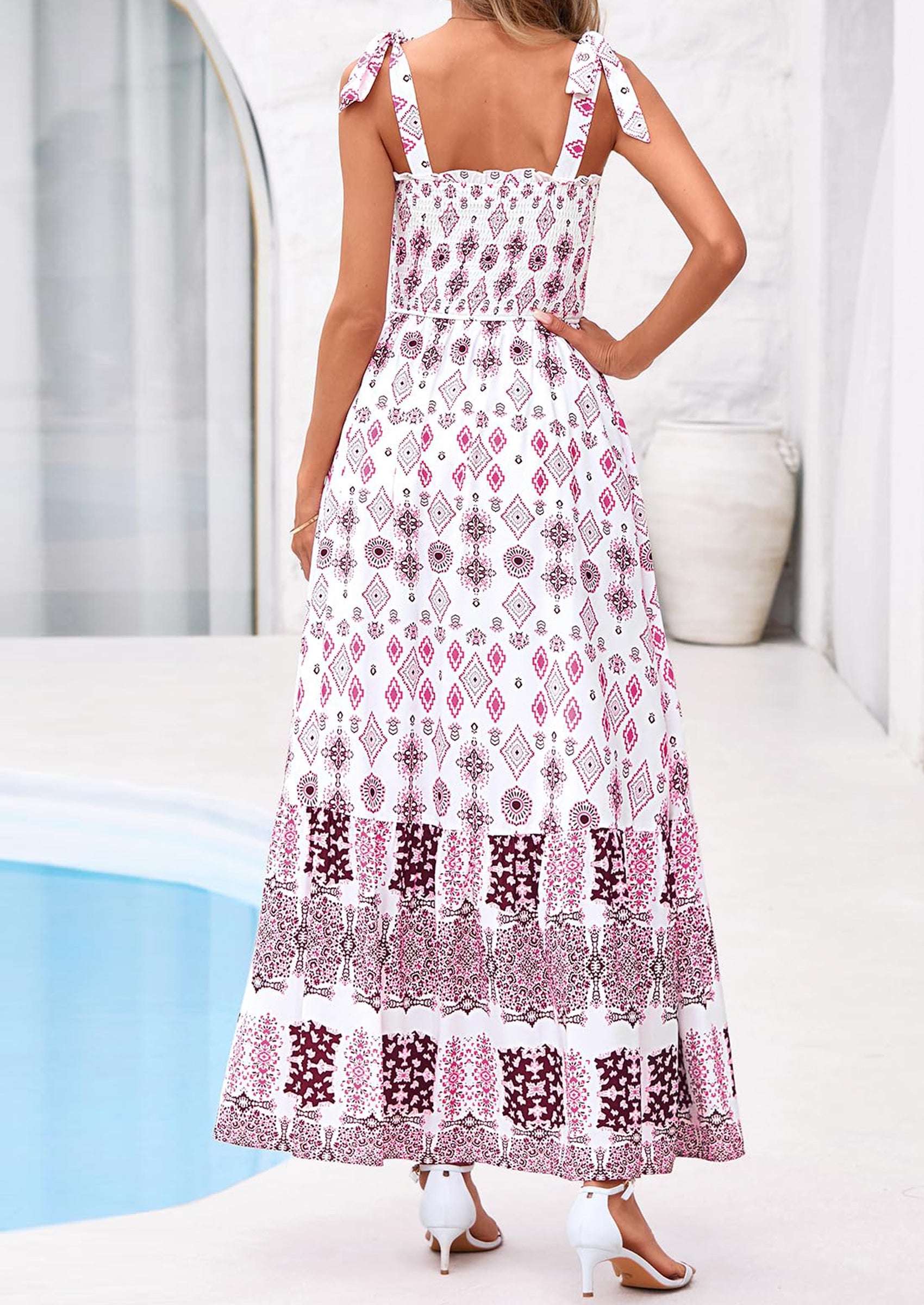 PRETTYGARDEN Women's Summer Maxi Dress Tie Straps Floral Beach Vacation Long Dresses Smocked Boho Sundress with Pockets PRETTYGARDEN