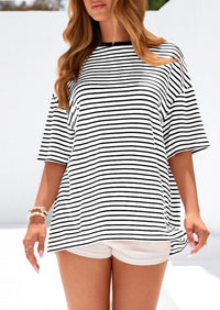 PRETTYGARDEN Womens Oversied Cute Tops Casual Striped Short Sleeve Shirt Women Trendy Spring Fashion Basic Tees Blouse PRETTYGARDEN