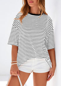 PRETTYGARDEN Womens Oversied Cute Tops Casual Striped Short Sleeve Shirt Women Trendy Spring Fashion Basic Tees Blouse PRETTYGARDEN