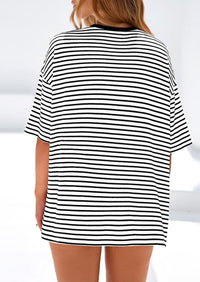 PRETTYGARDEN Womens Oversied Cute Tops Casual Striped Short Sleeve Shirt Women Trendy Spring Fashion Basic Tees Blouse PRETTYGARDEN