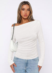 PRETTYGARDEN Off The Shoulder Tops for Women Going Out Long Sleeve Shirts Fall Casual Fitted Ribbed Ruched Y2K Clothes