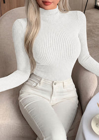 PRETTYGARDEN Long Sleeve T Shirts for Women Fall Fashion Mock Neck Fitted Ribbed Tee Tops Casual Basic Winter Clothing