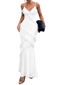 PRETTYGARDEN Women 2026 Wedding Guest Cocktail Maxi Dress Spaghetti Strap Sleeveless V Neck Bodycon Mesh Party Summer Outfits