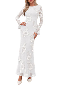 PRETTYGARDEN Women's Formal Floral Maxi Bodycon Dresses  Ruffle Long Sleeve, Fall Winter Outfits 2026 for Wedding Guest, Homecoming & Cocktail, Slimming Mesh Dress with Lining