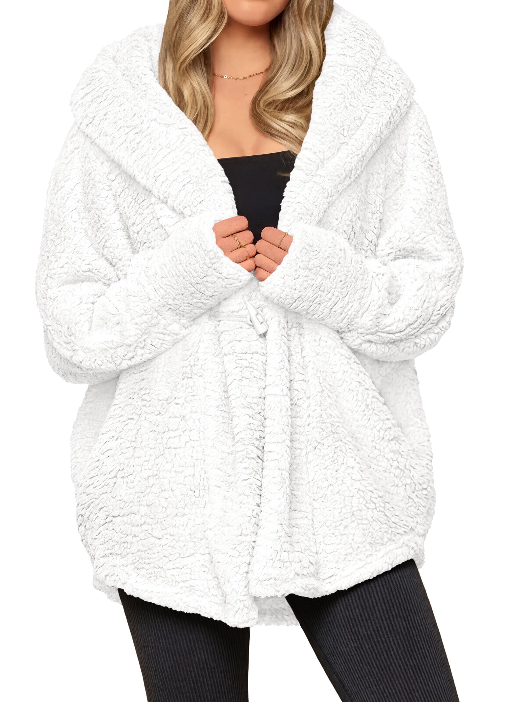 PRETTYGARDEN Women's Winter Warm Coats Hooded Faux Fur Sherpa Jacket  Fuzzy Fleece, Thumb Holes, Long Sleeve Pockets, Teddy Bear Jackets, Trendy Casual Fall Clothes, Holiday Going Out Outfits