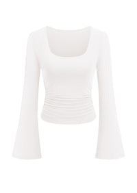 PRETTYGARDEN Womens Long Bell Sleeve Going Out Tops Fall Fashion 2026 Square Neck Ruched Ribbed Shirts Winter Y2K Clothes