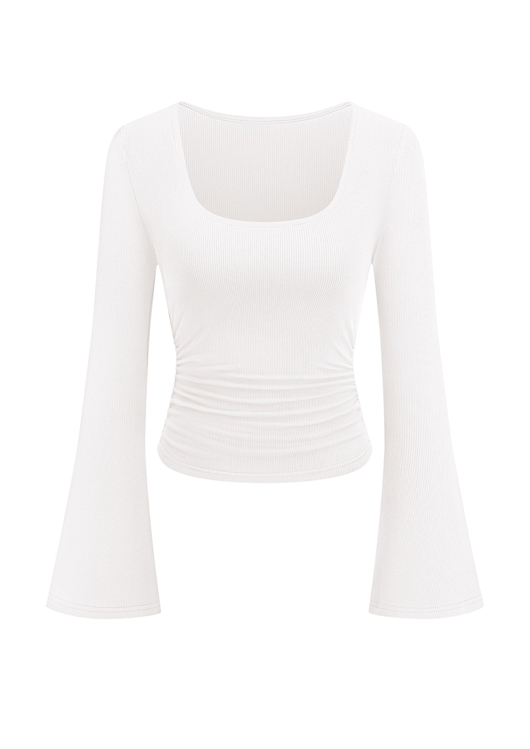 PRETTYGARDEN Womens Long Bell Sleeve Going Out Tops Fall Fashion 2026 Square Neck Ruched Ribbed Shirts Winter Y2K Clothes