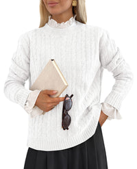 PRETTYGARDEN Women's Cable Knit Sweaters Long Sleeve Pullover Fall Outfits  Soft Cozy Knit Tops, Ribbed Crewneck Regular Fit, Basic Daily, Work Business Casual, Teacher Outfits, Winter Layer Clothing