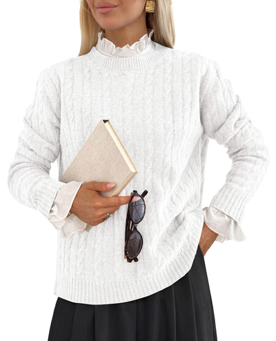PRETTYGARDEN Women's Cable Knit Sweaters Long Sleeve Pullover Fall Outfits  Soft Cozy Knit Tops, Ribbed Crewneck Regular Fit, Basic Daily, Work Business Casual, Teacher Outfits, Winter Layer Clothing