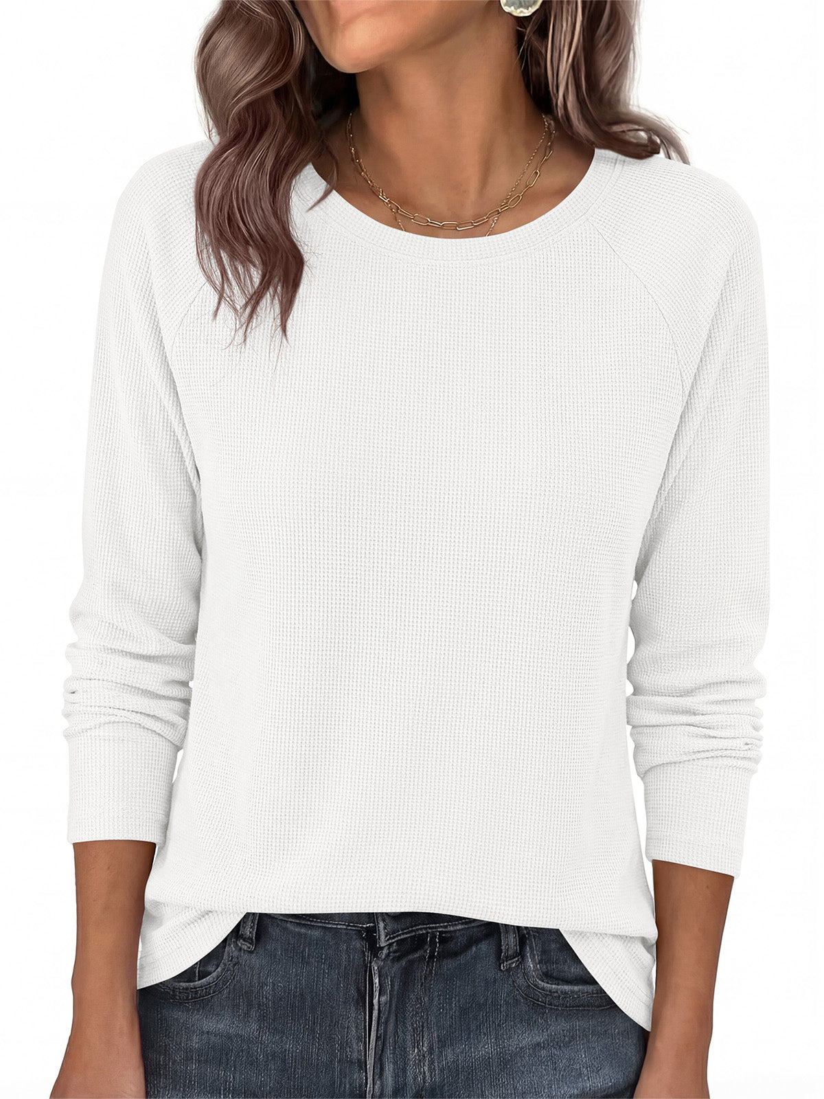PRETTYGARDEN Womens Long Sleeve Shirts Waffle Knit Lightweight Fall Tops | Crewneck Loose Fit Curvy Hem Pullover Top, Soft Comfy Cute Tee Shirt, Dressy Casual Office Work Outfits, Fashion Clothing