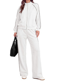 PRETTYGARDEN Women's 2 Piece Sweat Set Casual Fall Outfits | Zip Up Sweatshirt,Wide Leg Pants Sweatsuits,Side Stripes,Matching Lounge Sets,Athletic Wear for Airport,Jogging,Travel,Daily