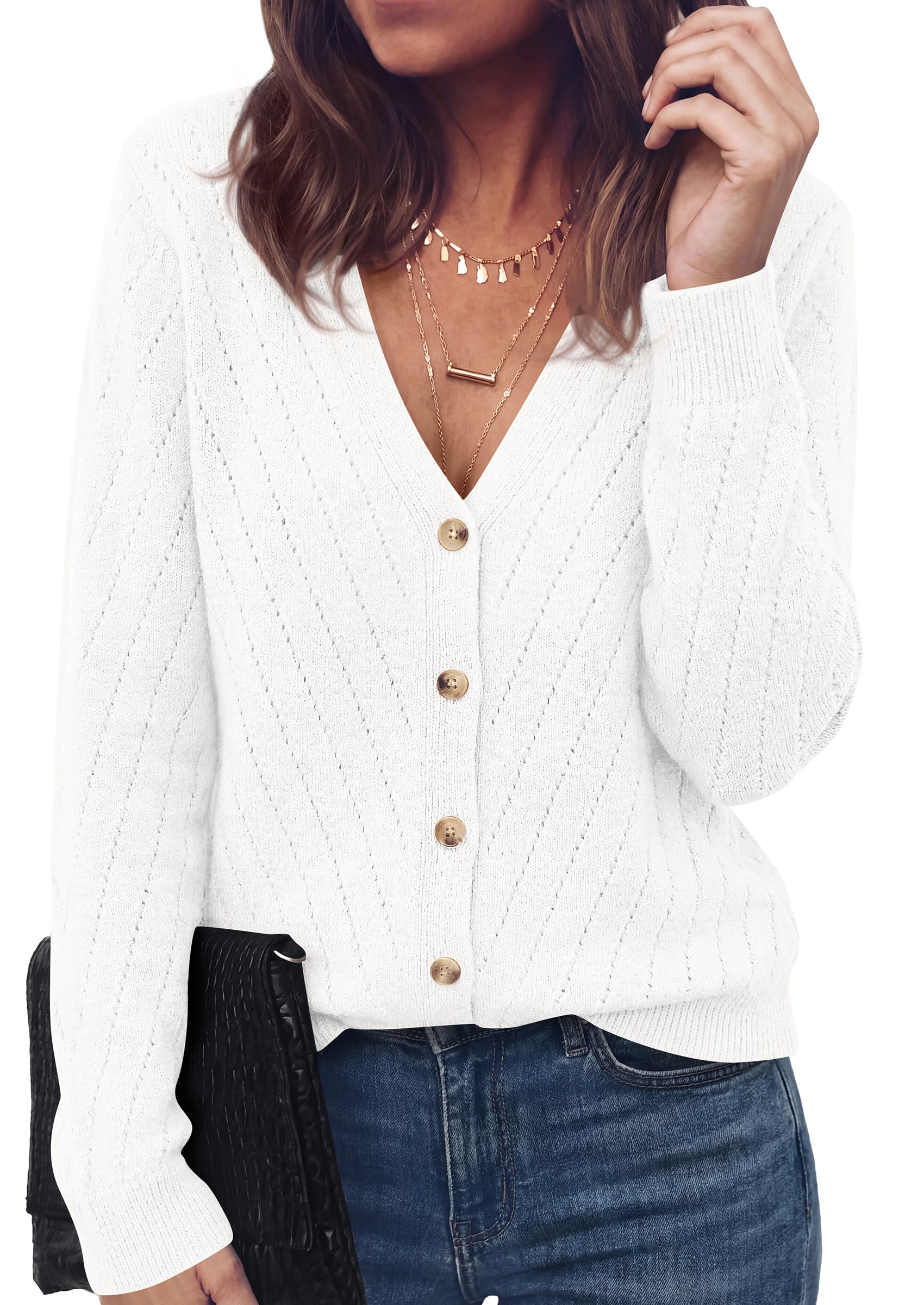 PRETTYGARDEN Women's Cozy Cardigan Sweater with Button | V Neck Long Sleeve Tops, Open Front for Fall Clothes 2026, Knit Winter Clothing, Solid Bussiness Casual & Vacation Outfits