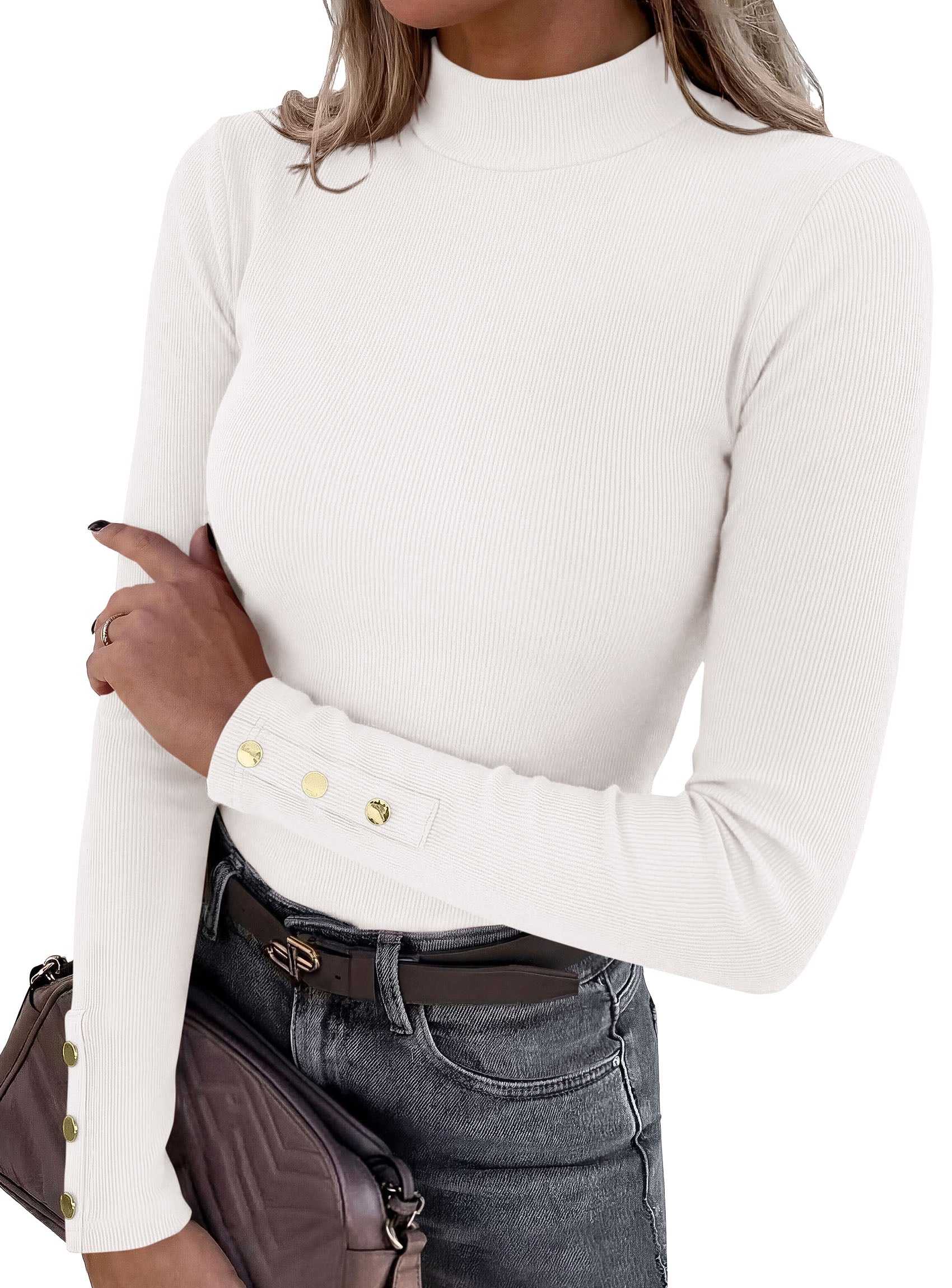 PRETTYGARDEN Women's Ribbed Mock Neck Long Sleeve Tops