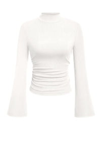PRETTYGARDEN Womens Long Sleeve Shirts 2026 Fall Bell Sleeves Mock Turtleneck Ribbed Going Out Tops Casual Ruched Y2K Clothes